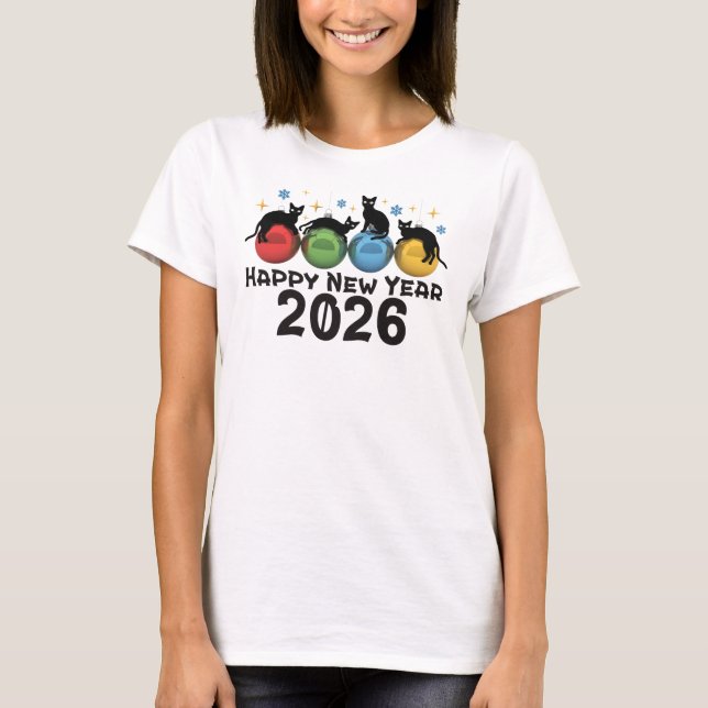 Camiseta Gatos Feliz Año Nuevo 2026 (Anverso)