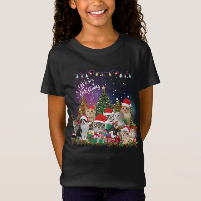Camiseta Gatos Feliz Navidad Luz (Anverso)