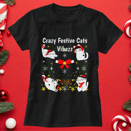Camiseta Gatos Festivos Locos Navidad Divertida Personaliza