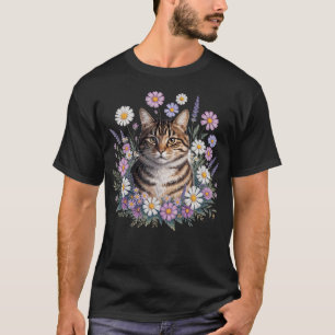 Camiseta Gatos Flores Floral Bonito Gatito Estético Amante