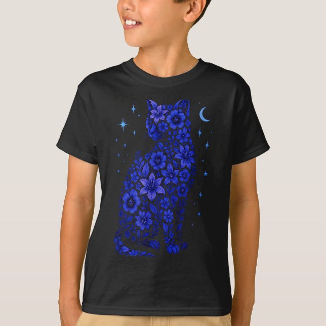 Camiseta Gatos Flores Luna Estrellas  (Anverso)