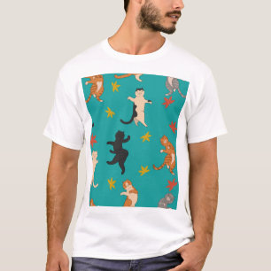 Camiseta Gatos, follaje otoñal, lindo patrón