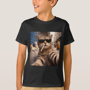Camiseta Gatos Gánster Gatos Callejeros Selfie Meme Diverti