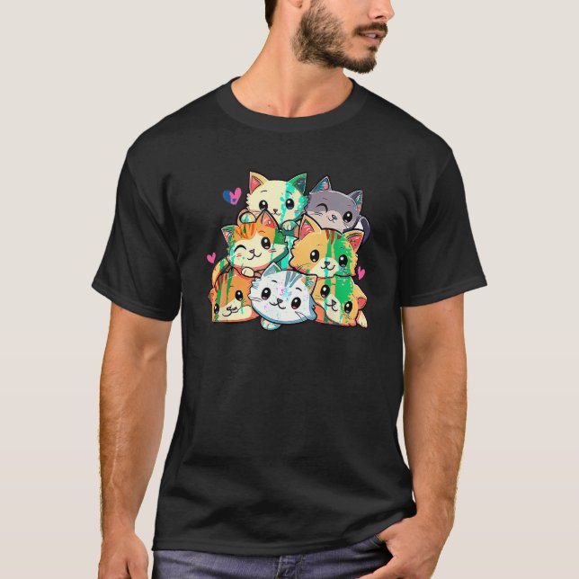 Camiseta Gatos Gatos Meowtain Cute Kitty Pile Anime Kawaii  (Anverso)