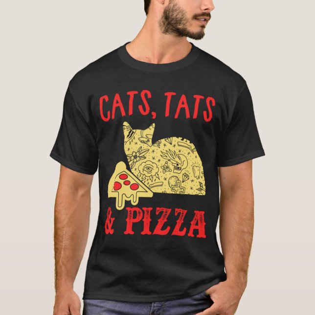 Camiseta Gatos, Gatos Y Pizza, Regalo De Gato Enamorado (Anverso)