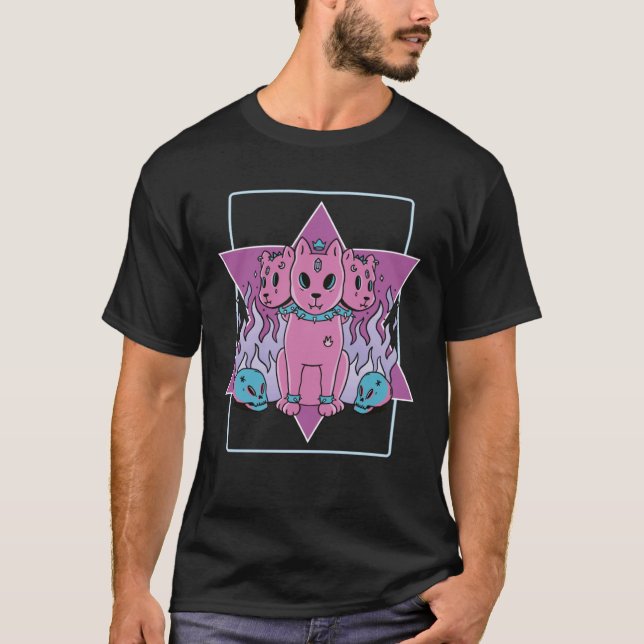 Camiseta Gatos góticos de 3 cabezas (Anverso)