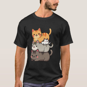 Camiseta Gatos Graciosos Cute Kitty Pile Anime Kawaii Neko