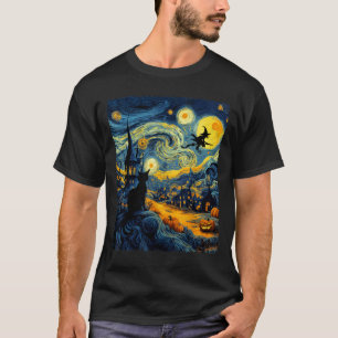Camiseta Gatos Halloween Van Gogh Noche estrellada Calabaza