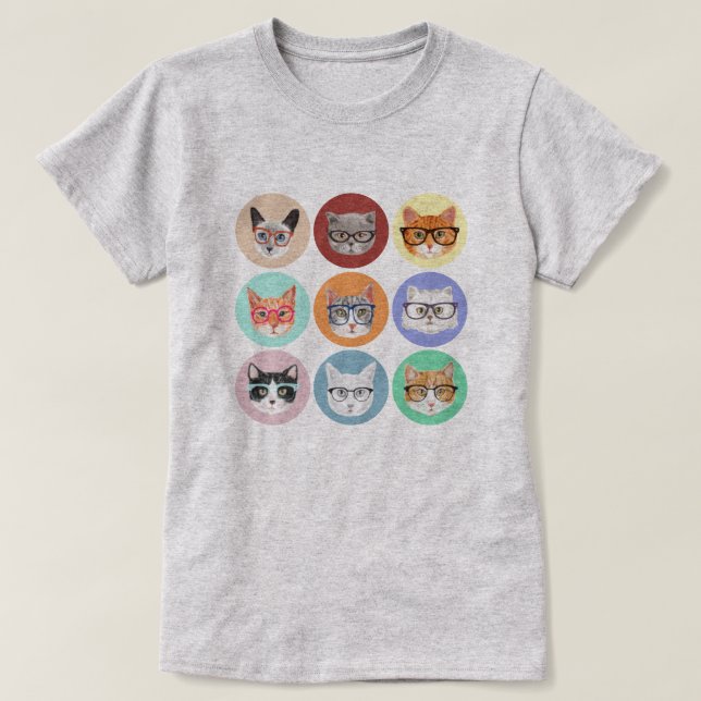 Camiseta Gatos Hipster (Diseño del anverso)