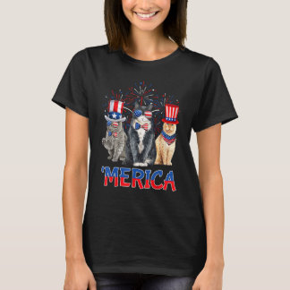 Camiseta Gatos Hombres 4 De Julio Meowica Merica Gato Mamá 