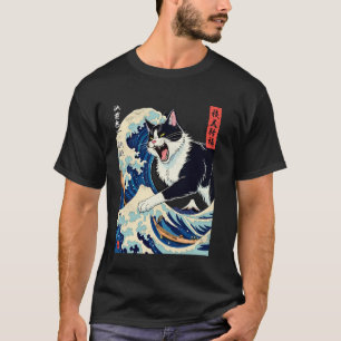 Camiseta Gatos japoneses Kawaii Tee Japan Cat & Kanagawa Wa