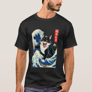 Camiseta Gatos japoneses Kawaii Tee Japan Cat & Kanagawa Wa