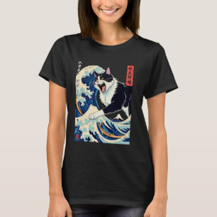 Camiseta Gatos japoneses Kawaii Tee Japan Cat & Kanagawa Wa