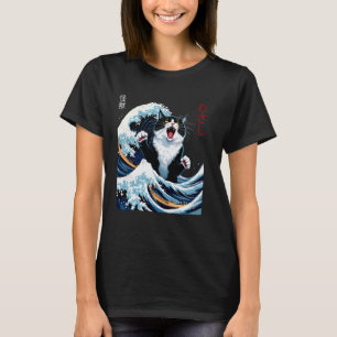 Camiseta Gatos Japoneses Kawaii Tee Japón Gato & Ola de Kan