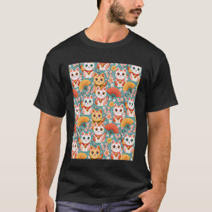 Camiseta Gatos japoneses lindos y flores de cerezo