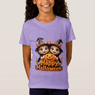 Camiseta Gatos Jengibre Adorables con Sombreros de Bruja en