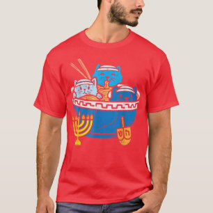 Camiseta Gatos judíos Ramen Kitten Anime Hanukkah Pajamas C