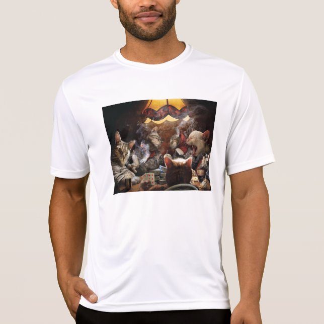 Camiseta Gatos jugando a la almohada del lanzamiento de póq (Anverso)