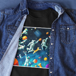 Camiseta Gatos jugando básquetbol en el espacio con astrona