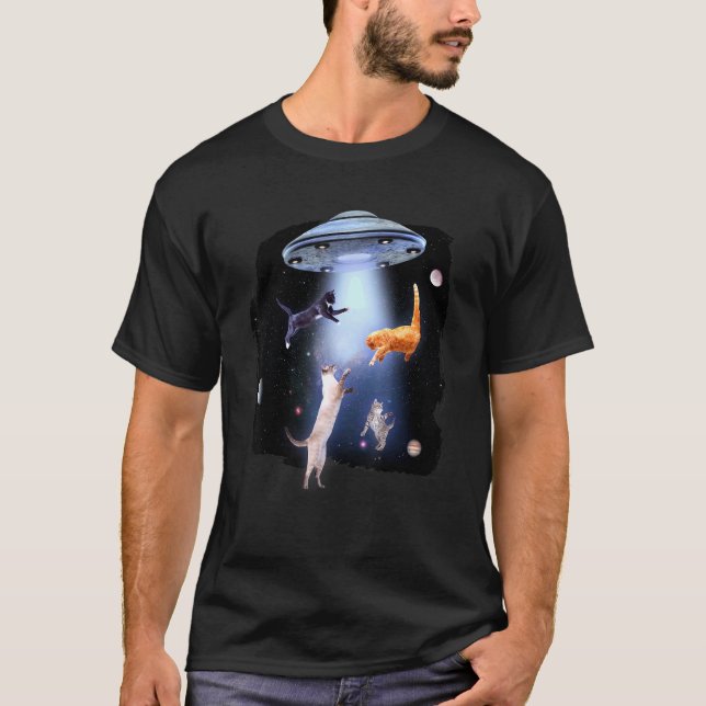Camiseta Gatos Jugando En La Ufo Espacial (Anverso)