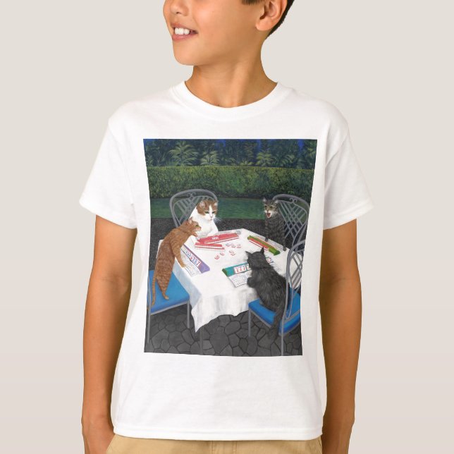 Camiseta Gatos jugando Mahjong (Anverso)