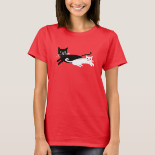 Camiseta Gatos juguetones - Dúo blanco y negro