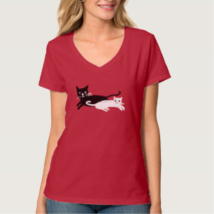 Camiseta Gatos juguetones - Dúo blanco y negro