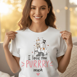 Camiseta Gatos Kawaii Adorables Te Amo Mucho Corazón