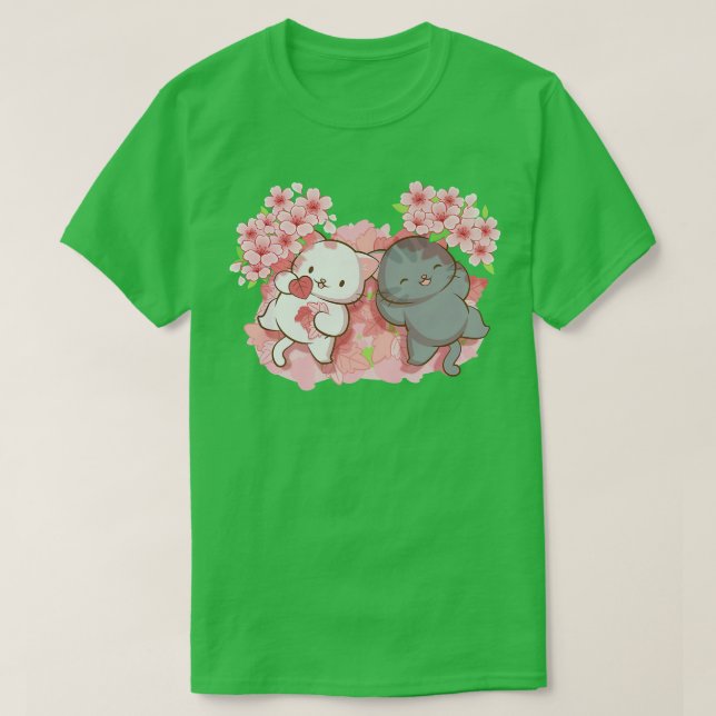 Camiseta Gatos Kawaii bajo arboles de flores de cerezo sa j (Diseño del anverso)