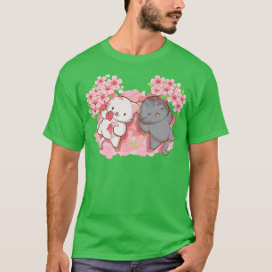 Camiseta Gatos Kawaii bajo arboles de flores de cerezo sa j