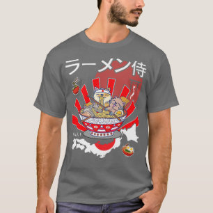 Camiseta gatos kawaii comen fideos ramen y letteri japonés