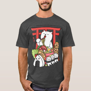 Camiseta Gatos Kawaii Cute comiendo comida japonesa Ramen