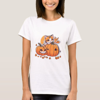 Camiseta Gatos kawaii jugando con una calabaza pequeña, Hal