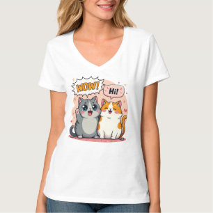 Camiseta Gatos Kawaii Lindos Comic Dicien Do Wow y Hola T-