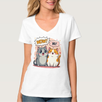 Camiseta Gatos Kawaii Lindos Comic Dicien Do Wow y Hola T-
