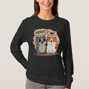 Camiseta Gatos Kawaii Lindos Comic diciendo Wow y Hola Mang