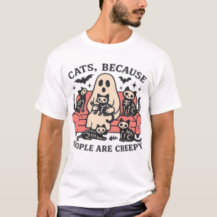 Camiseta Gatos Las personas son espeluznantes esqueleto cam