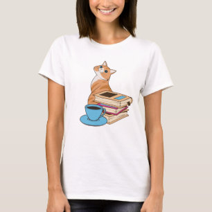 Camiseta Gatos, libros y café