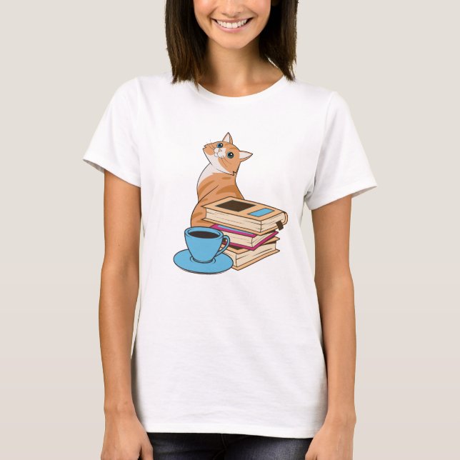 Camiseta Gatos, libros y café (Anverso)