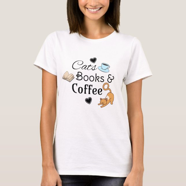 Camiseta Gatos, Libros y Café Lindos  (Anverso)