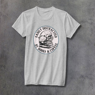 Camiseta Gatos, Libros y Café Mujer Ajustado