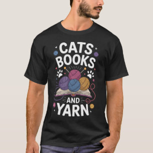 Camiseta Gatos Libros Y Hilo Tejedor Divertido Tejido