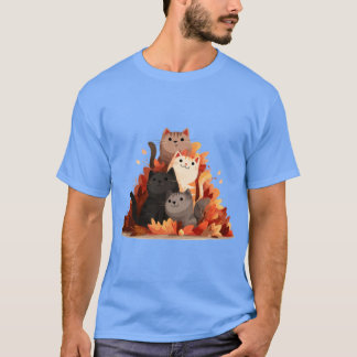 Camiseta Gatos Lindos en Hojas chico