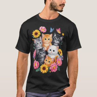 Camiseta Gatos Lindos Flor Floral
