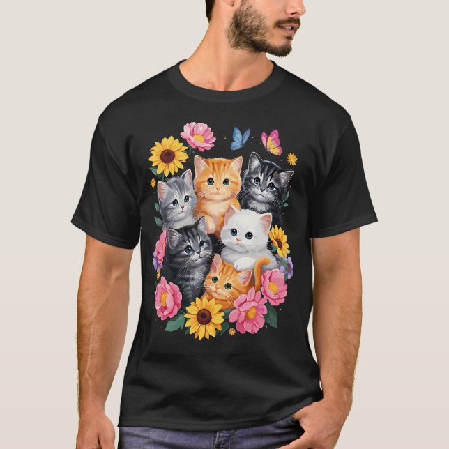 Camiseta Gatos Lindos Flor Floral (Anverso)