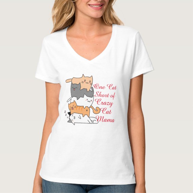 Camiseta Gatos Locos Acumulados Alinean Tee, Humor De Gato  (Anverso)
