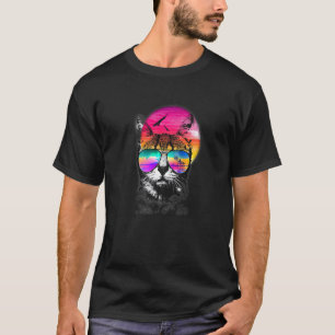 Camiseta Gatos Mascota Hermoso Verano Gafas de Sol Frescas