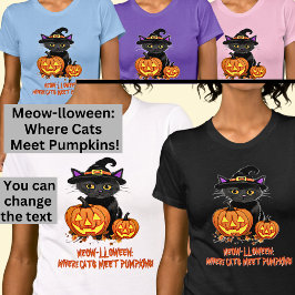 Camiseta Gatos MEOW-LLOWEEN Se Encuentran Con Calabazas