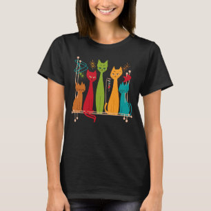 Camiseta Gatos Modernos Retro de Mediados de Siglo 50s 60s