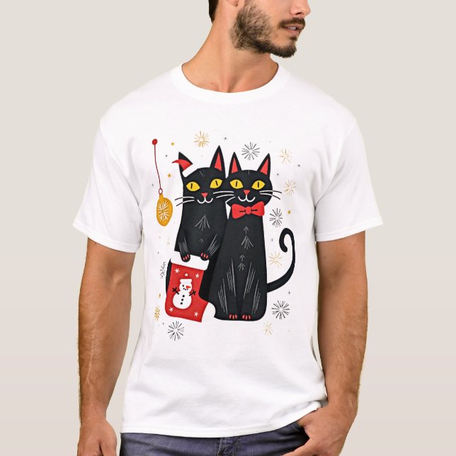 Camiseta Gatos Navidad Retro 50s 60s Navidad (2) (Anverso)
